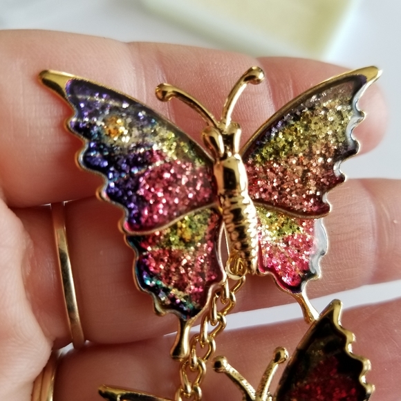 Vintage glitter butterfly brooch set New old stock Gold tone insect bug - Picture 9 of 12
